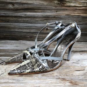 N.Y.L.A Silver Snakeskin Pointed Toe Heels Women